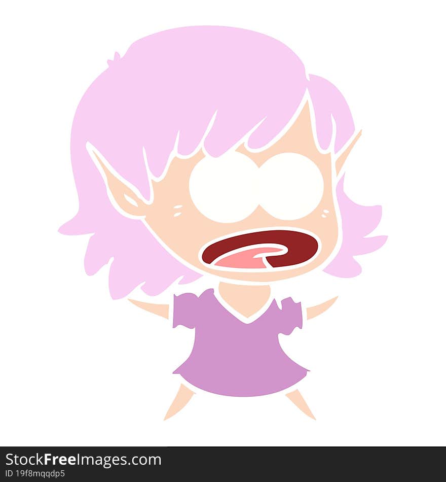 flat color style cartoon shocked elf girl