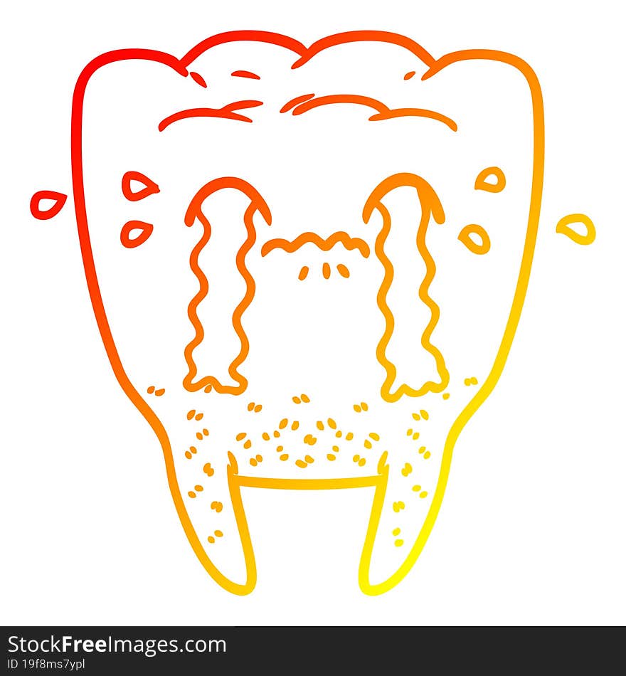 warm gradient line drawing cartoon tooth crying