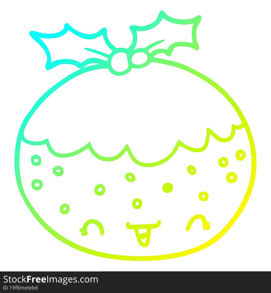 Cold Gradient Line Drawing Cute Cartoon Christmas Pudding