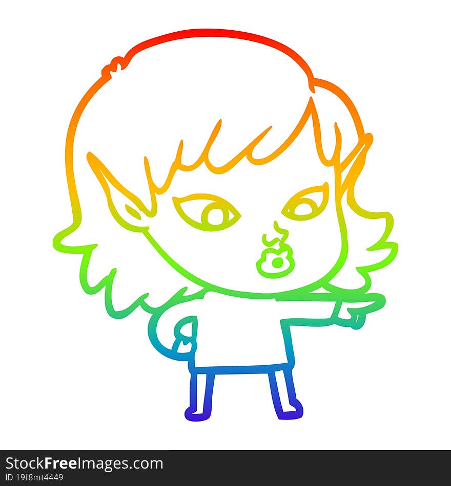 rainbow gradient line drawing pretty cartoon elf girl