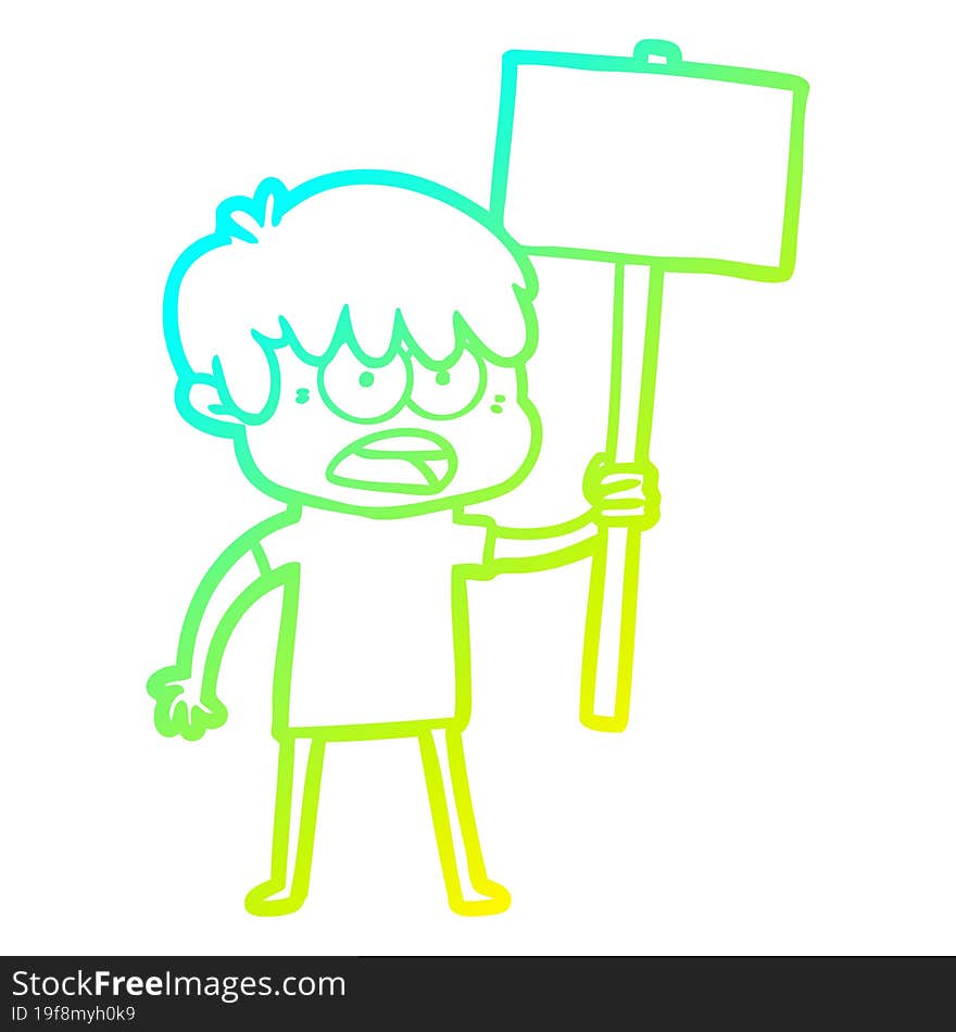 cold gradient line drawing worried cartoon boy