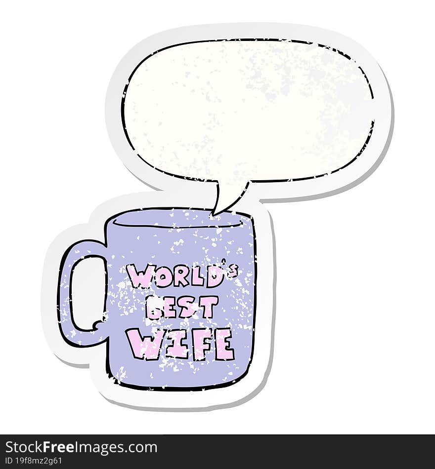 worlds best wife mug and speech bubble distressed sticker