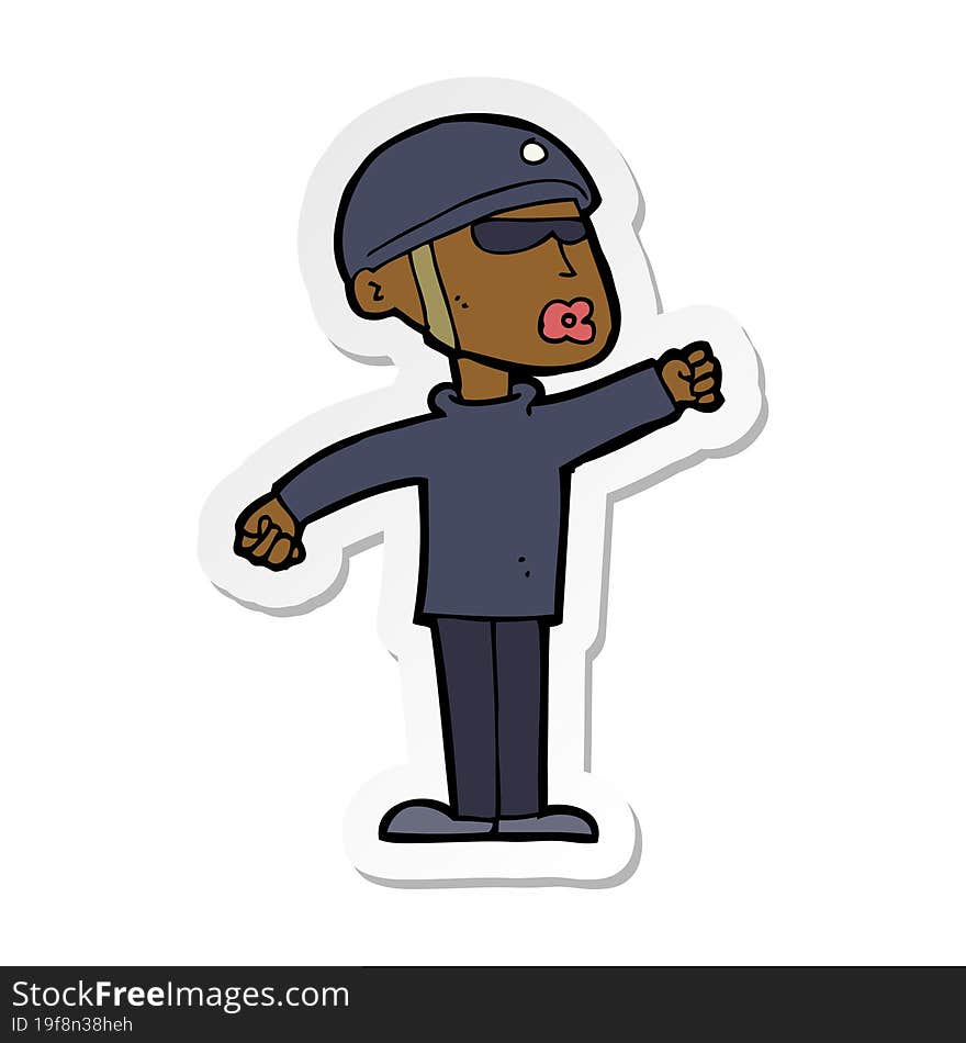 sticker of a cartoon security guy