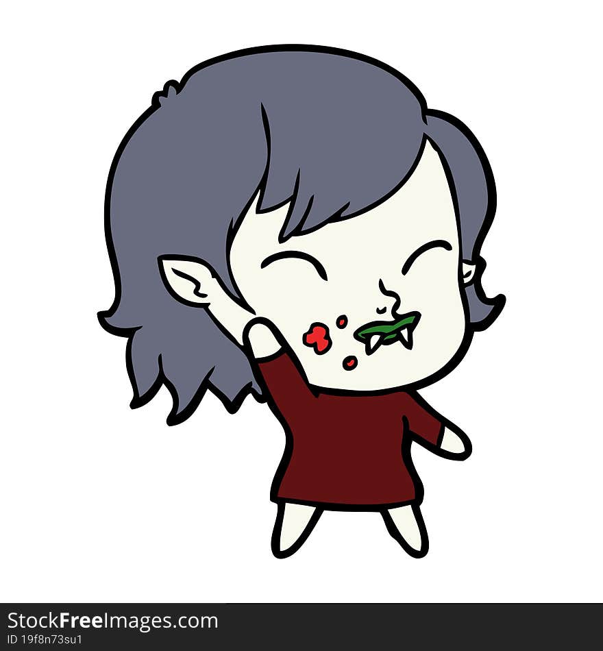 cartoon vampire girl with blood on cheek. cartoon vampire girl with blood on cheek