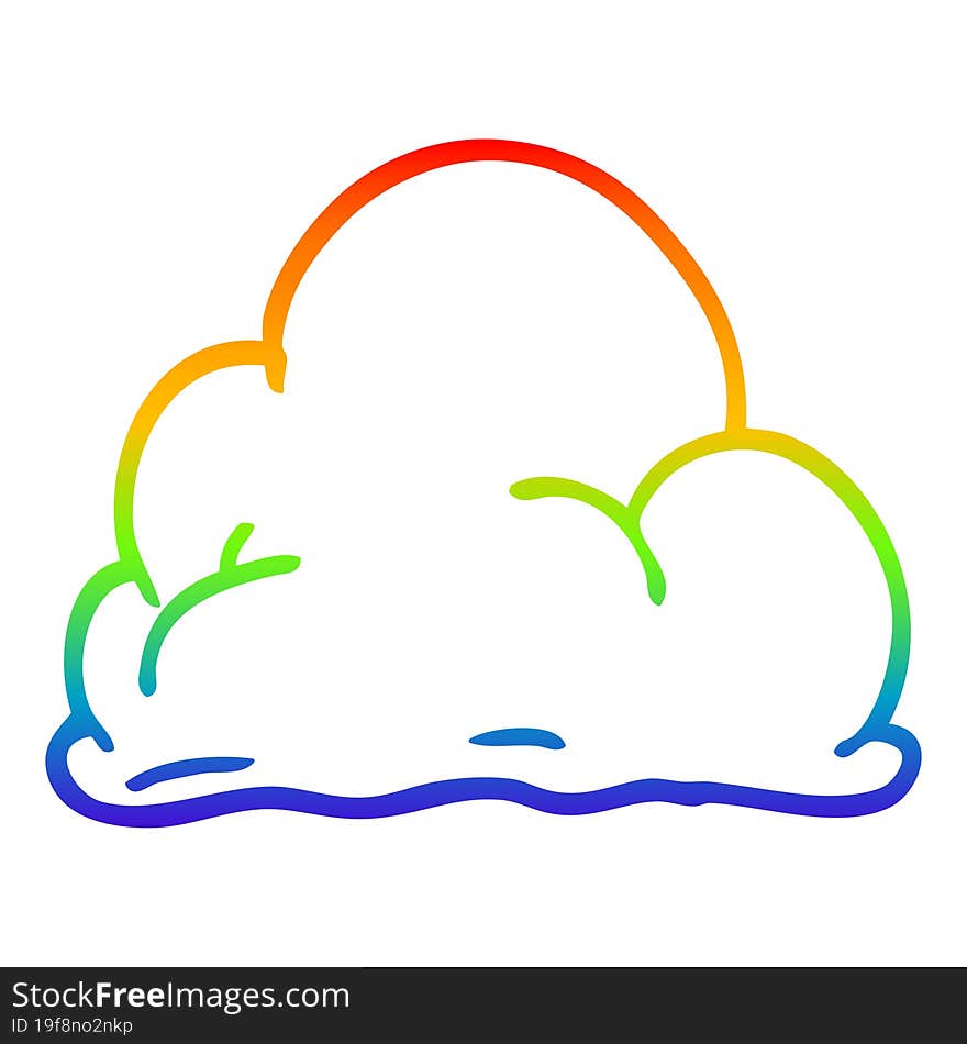 rainbow gradient line drawing of a cartoon fluffy white clouds