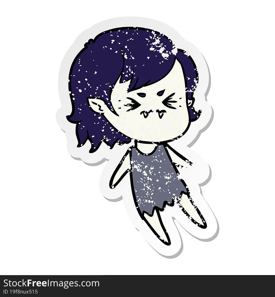 Distressed Sticker Of A Annoyed Cartoon Vampire Girl