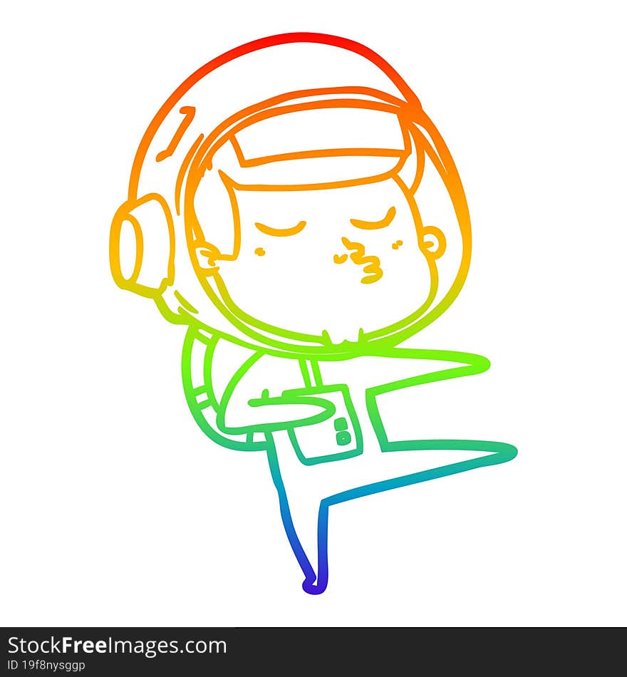 Rainbow Gradient Line Drawing Cartoon Confident Astronaut