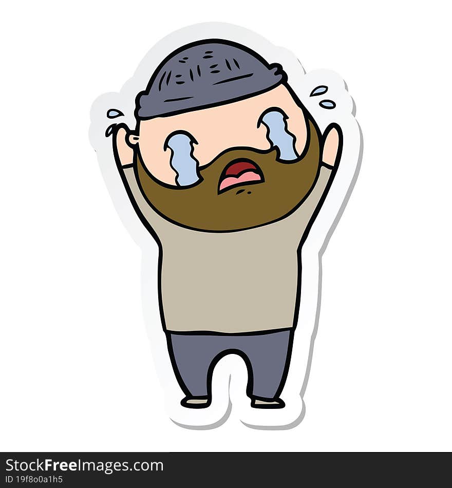 Sticker Of A Cartoon Bearded Man Crying