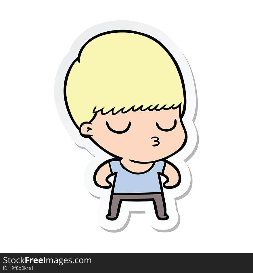 sticker of a cartoon calm boy