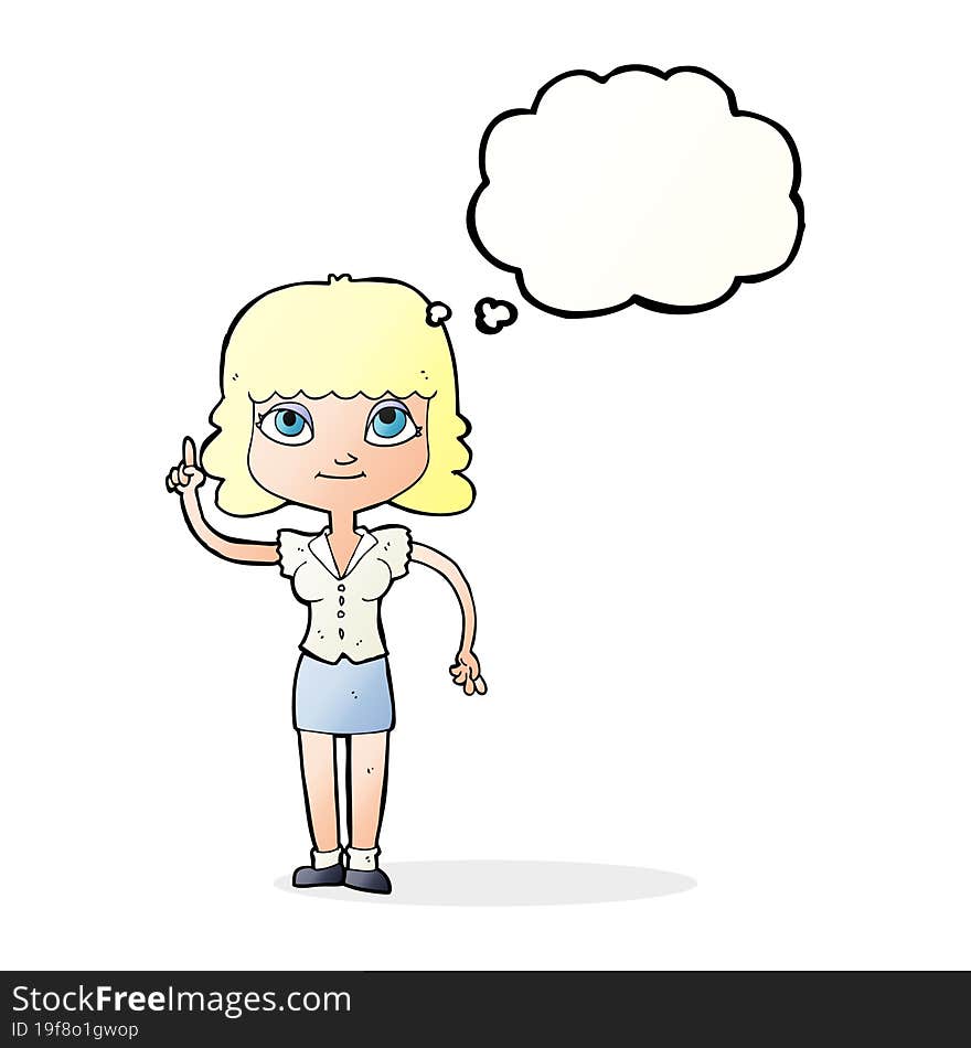 Cartoon Woman With Idea With Thought Bubble