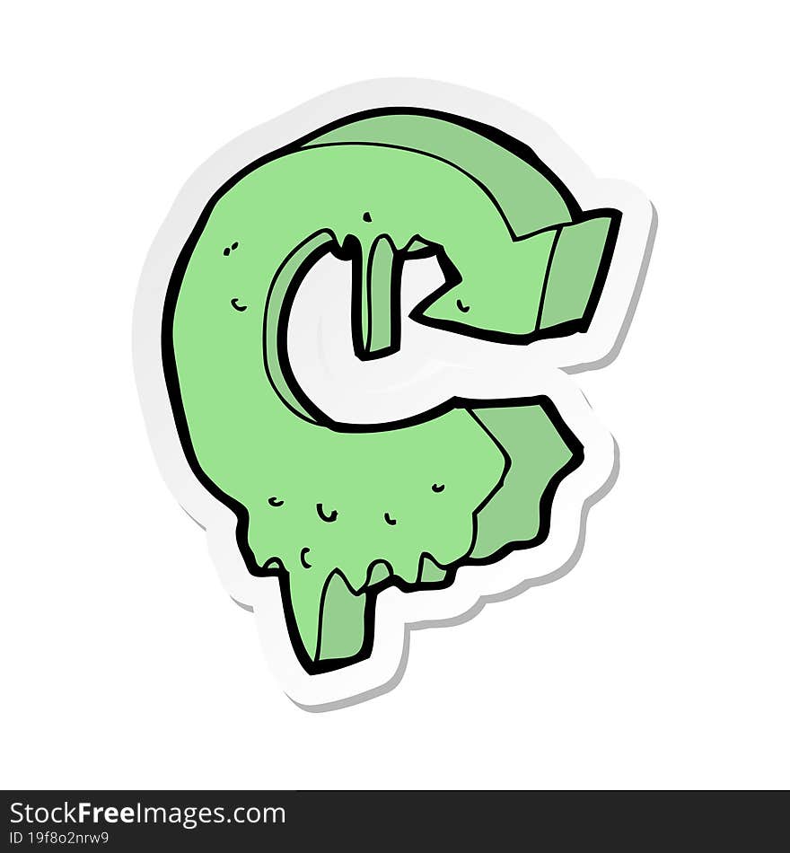 sticker of a cartoon melting recycling symbol