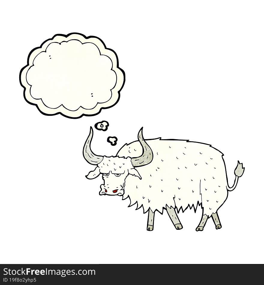 cartoon annoyed hairy ox with thought bubble