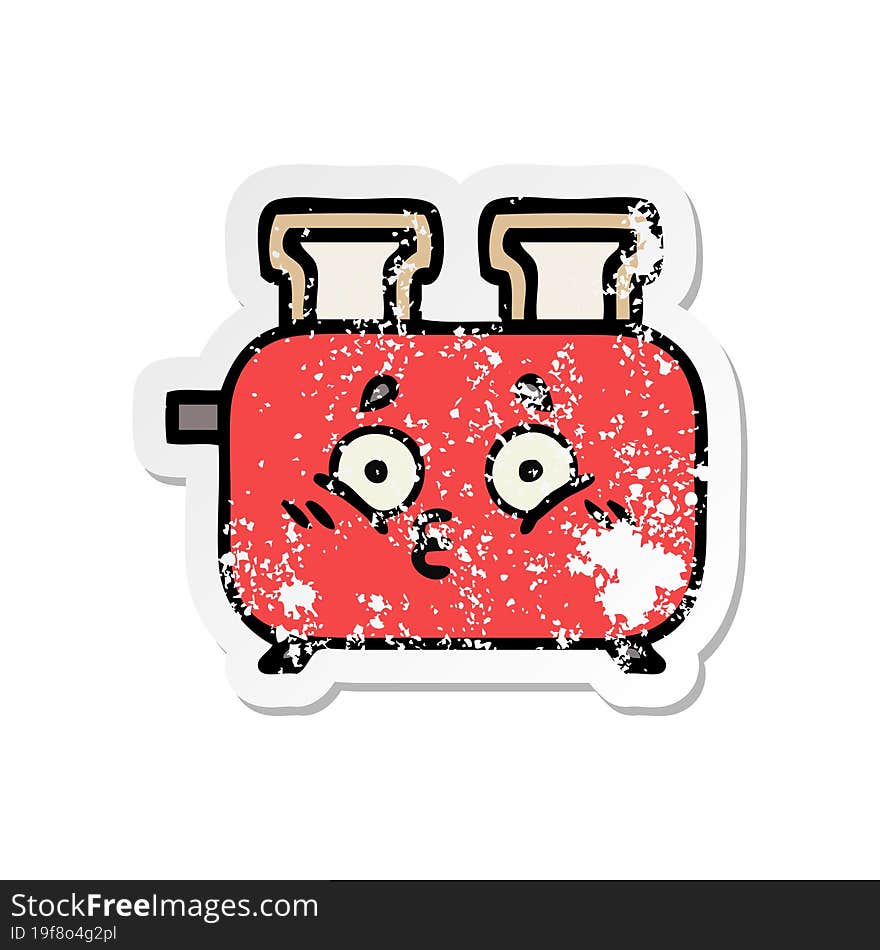 distressed sticker of a cute cartoon of a toaster