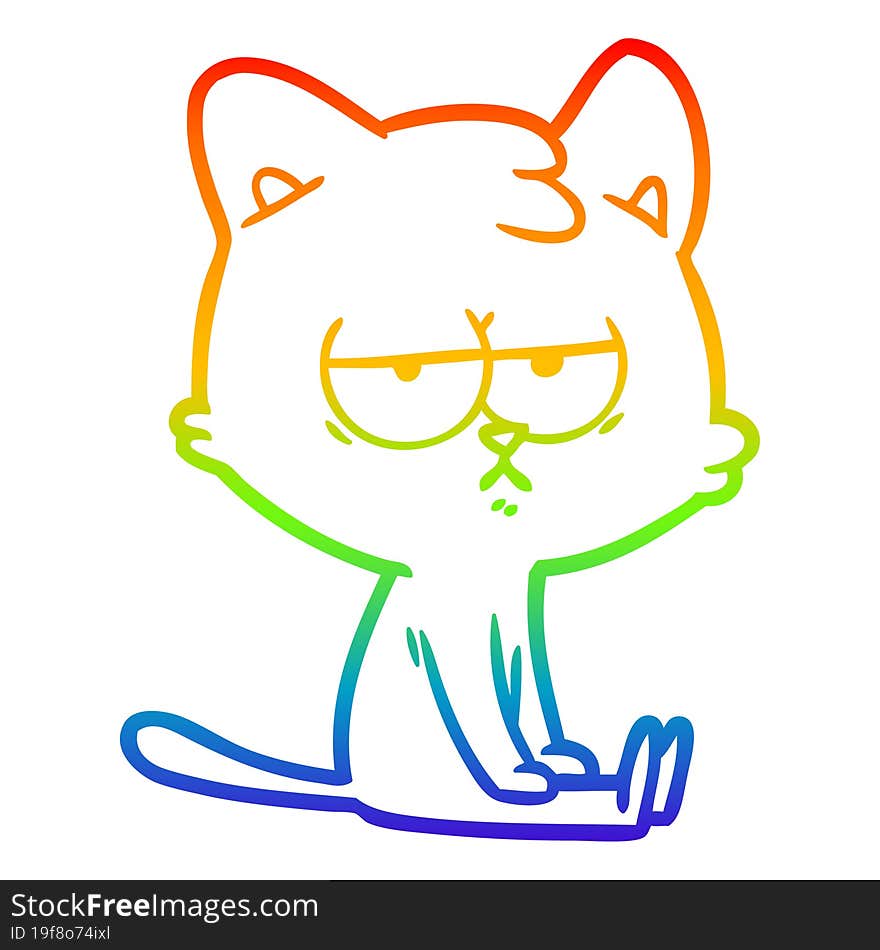 rainbow gradient line drawing bored cartoon cat