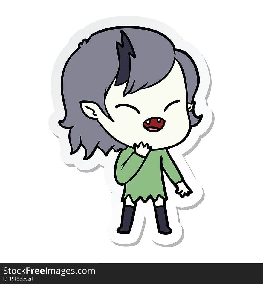 sticker of a cartoon laughing vampire girl