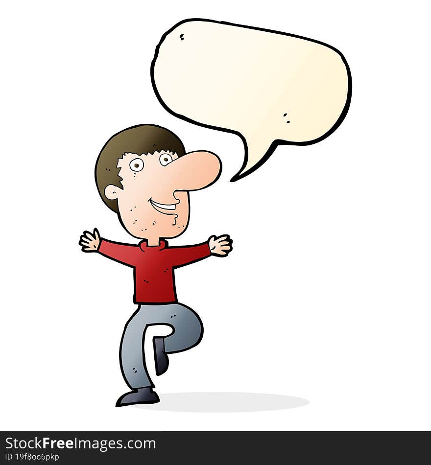 cartoon happy man with speech bubble