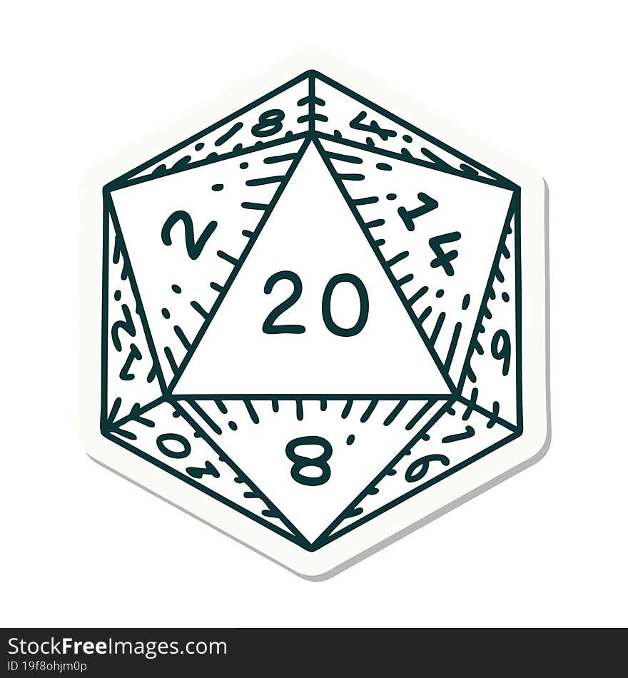 Natural 20 D20 Dice Roll Sticker