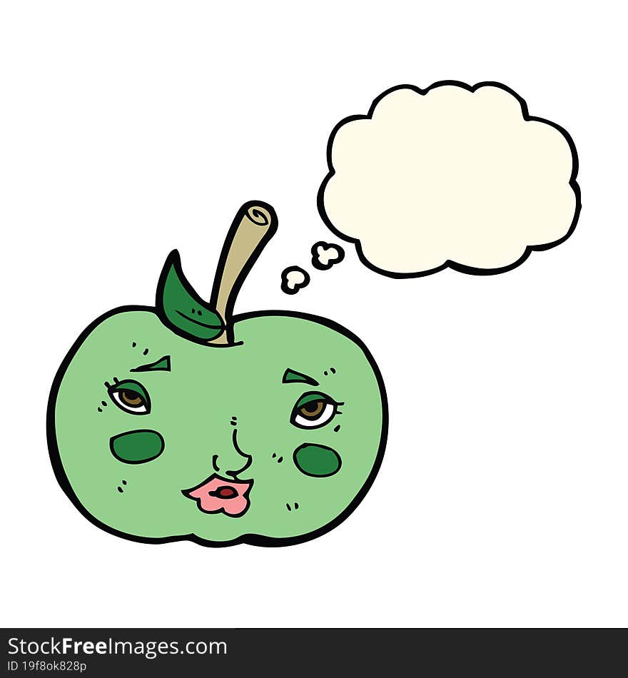 cartoon apple with face with thought bubble