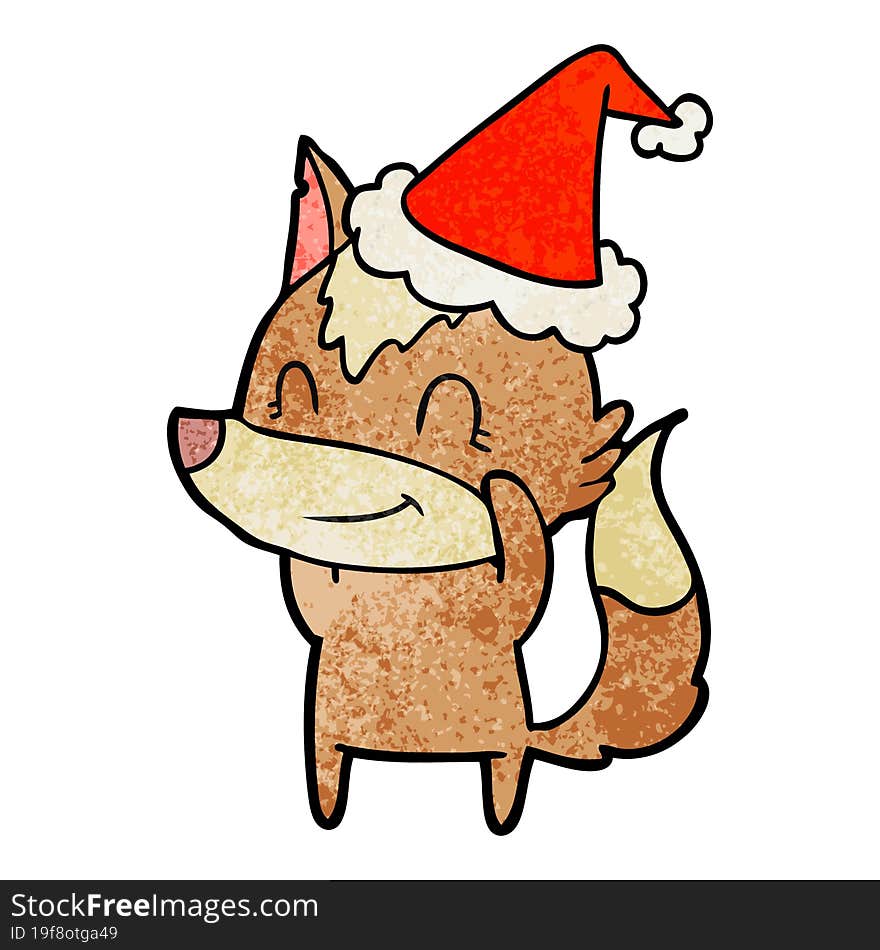 friendly textured cartoon of a wolf wearing santa hat