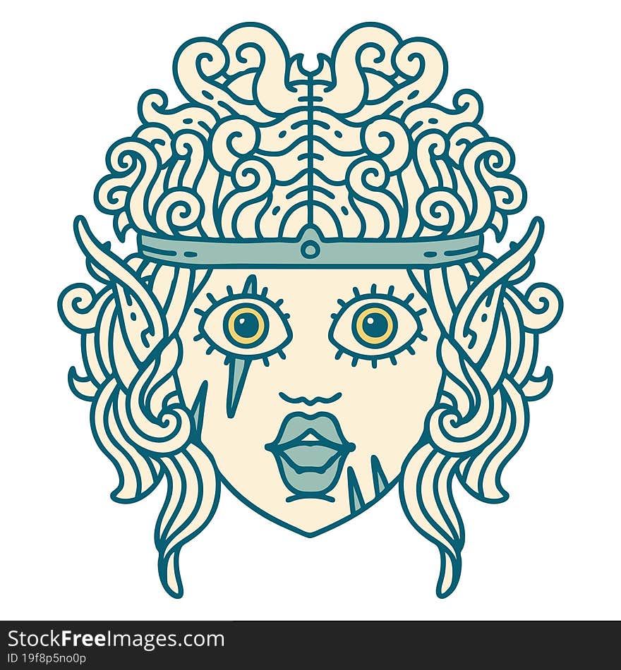 Retro Tattoo Style elf barbarian character face. Retro Tattoo Style elf barbarian character face