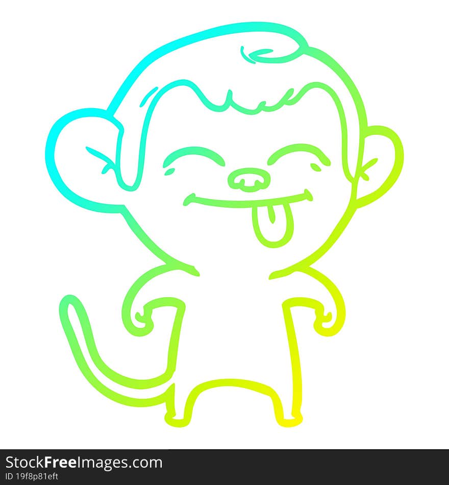 Cold Gradient Line Drawing Funny Cartoon Monkey