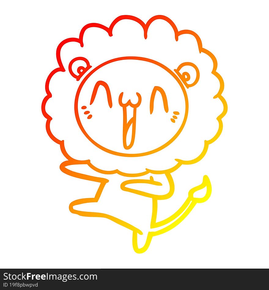 warm gradient line drawing happy cartoon lion