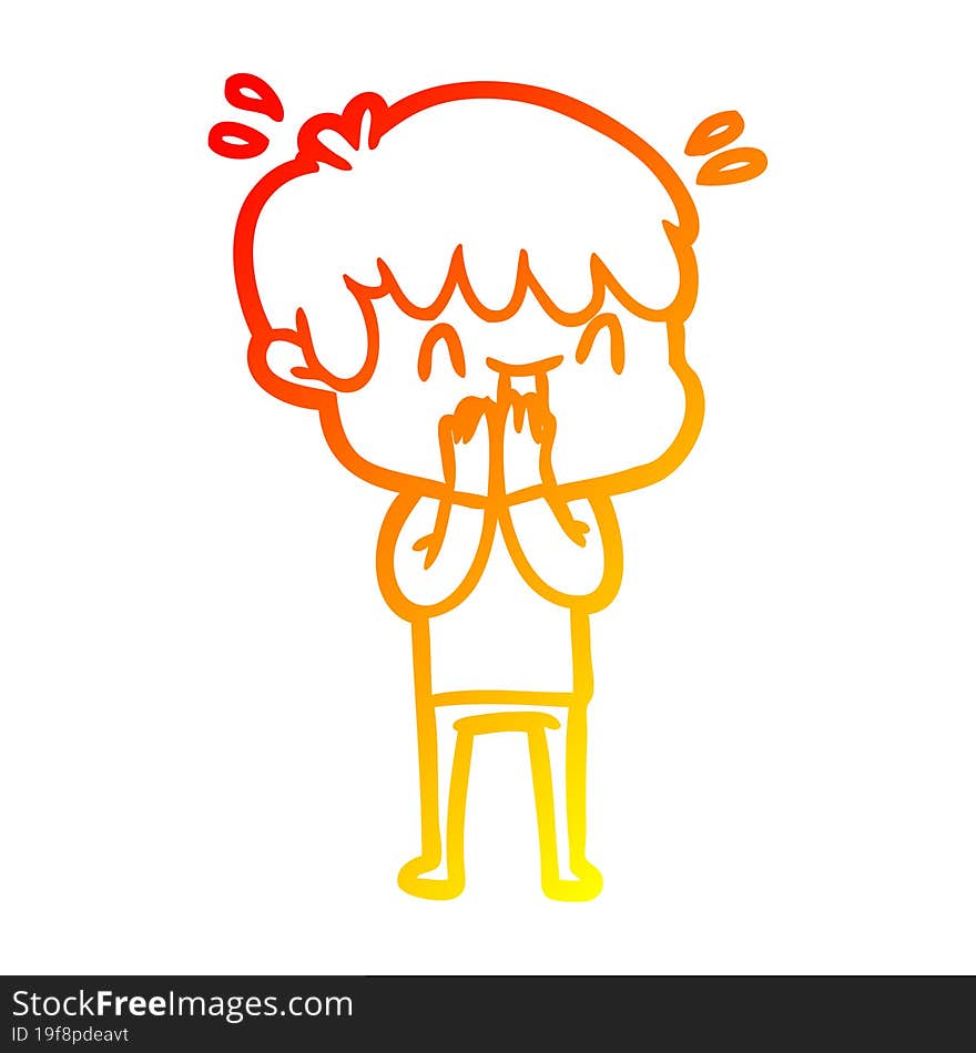 warm gradient line drawing cartoon laughing boy