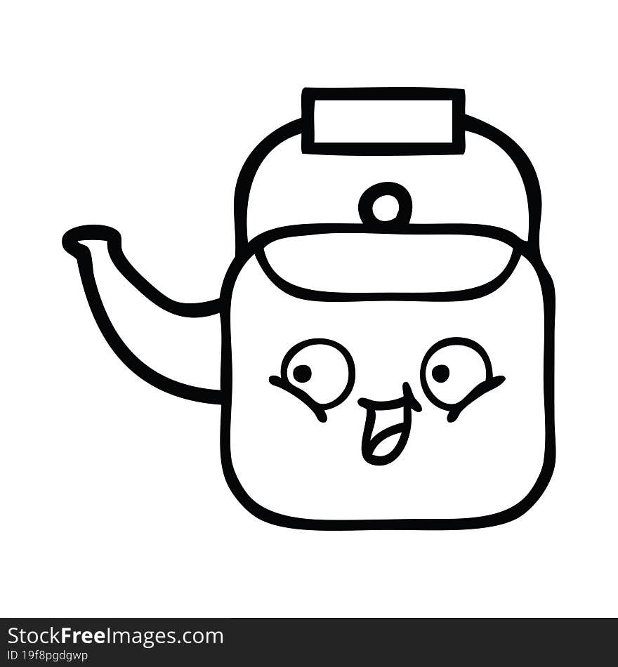 line drawing cartoon of a kettle. line drawing cartoon of a kettle