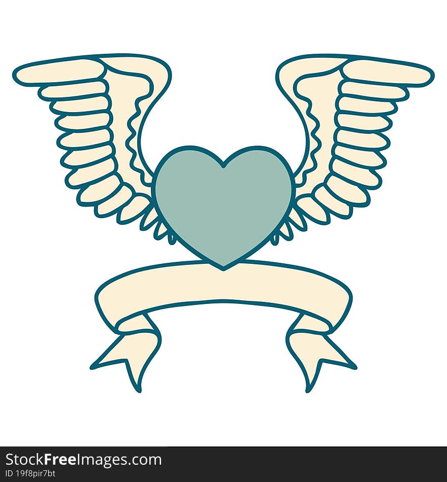 tattoo with banner of a heart with wings