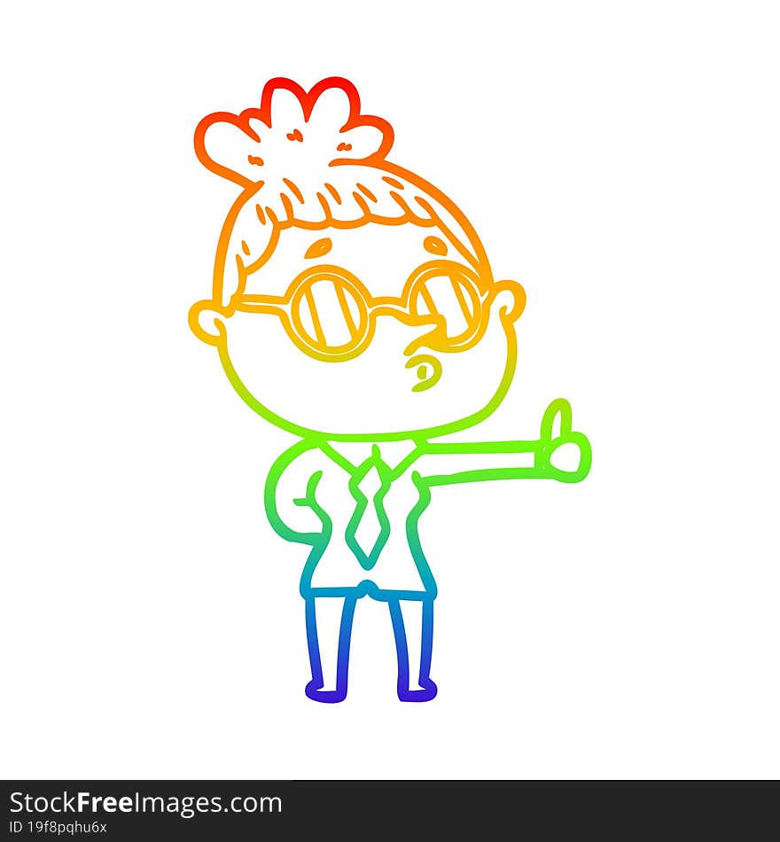 Rainbow Gradient Line Drawing Cartoon Woman Wearing Glasses