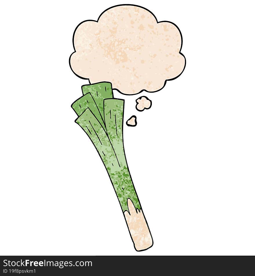 cartoon leeks with thought bubble in grunge texture style. cartoon leeks with thought bubble in grunge texture style