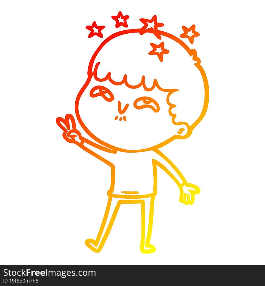 warm gradient line drawing cartoon amazed boy