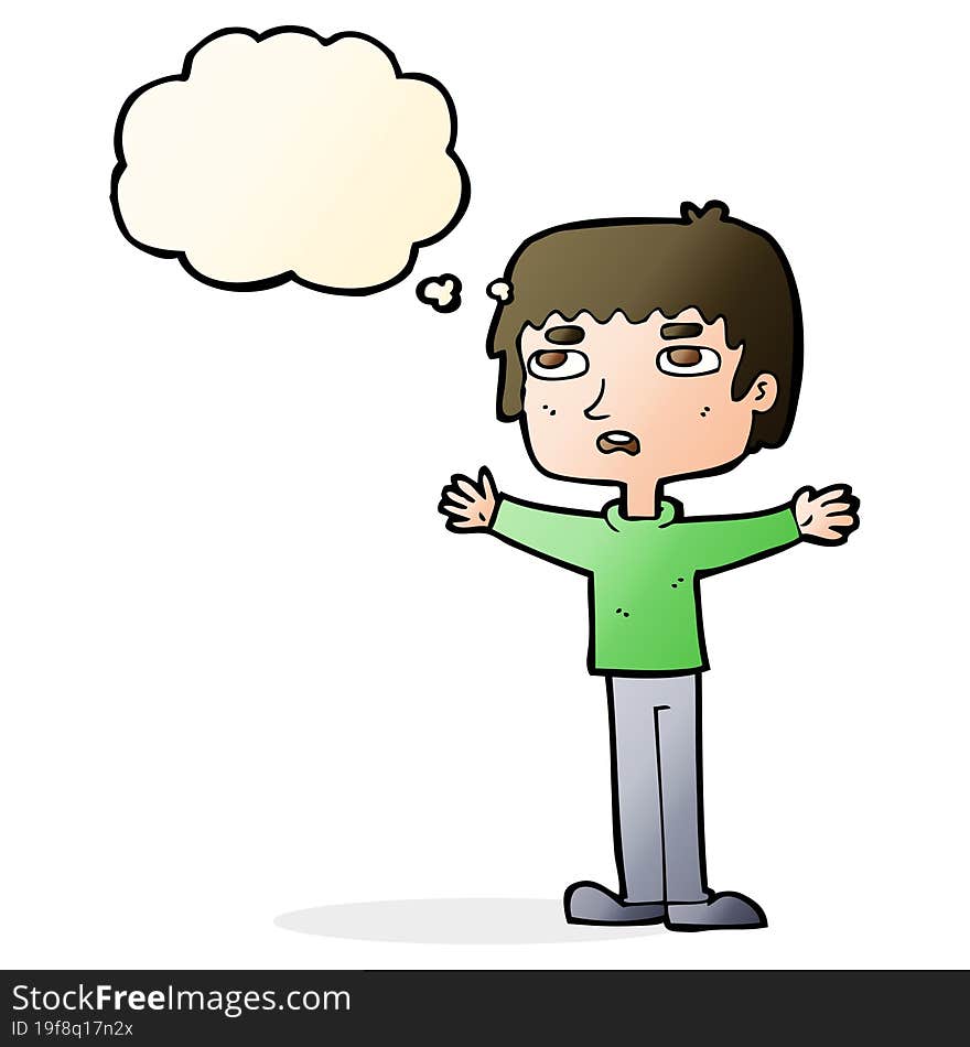 cartoon nervous man with thought bubble