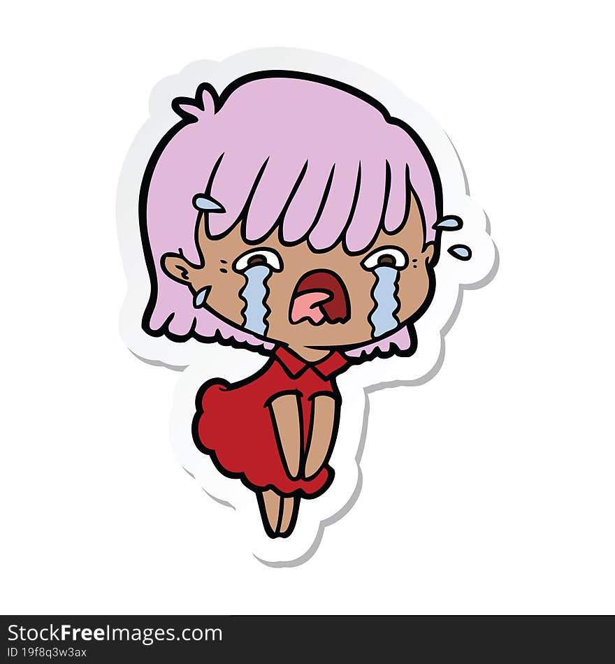 sticker of a cartoon girl crying