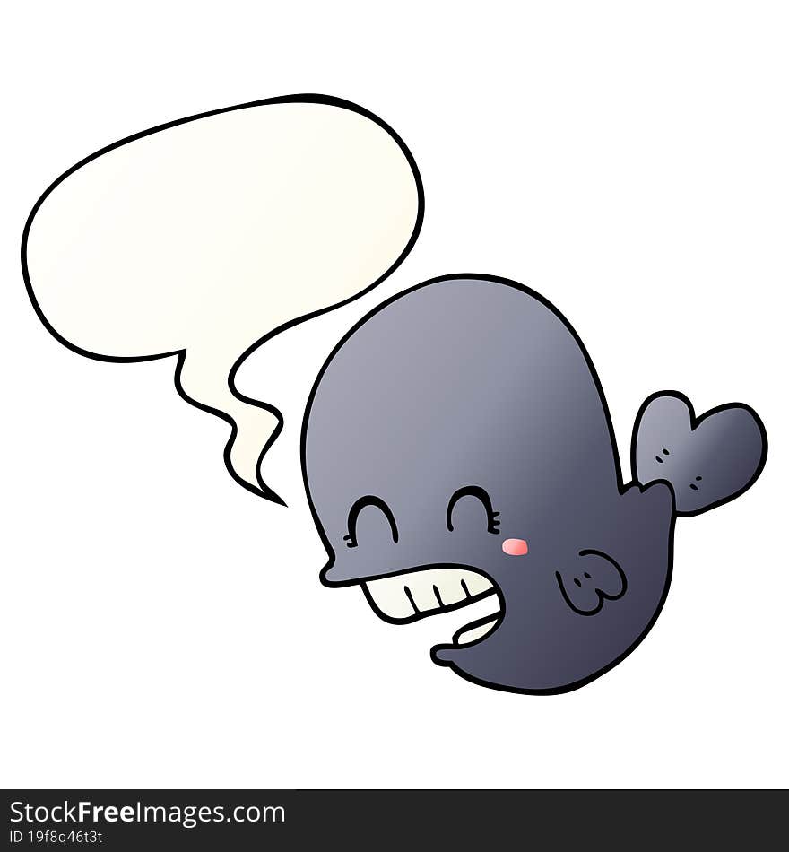 cartoon whale and speech bubble in smooth gradient style