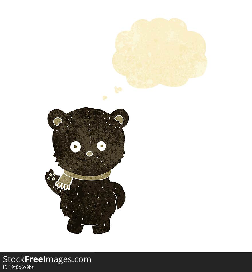 Cute Cartoon Black Bear Waving With Thought Bubble