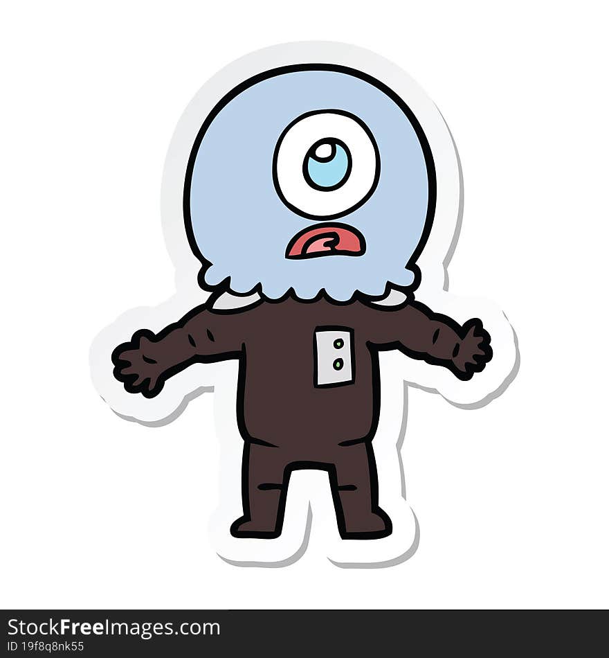 sticker of a cartoon cyclops alien spaceman