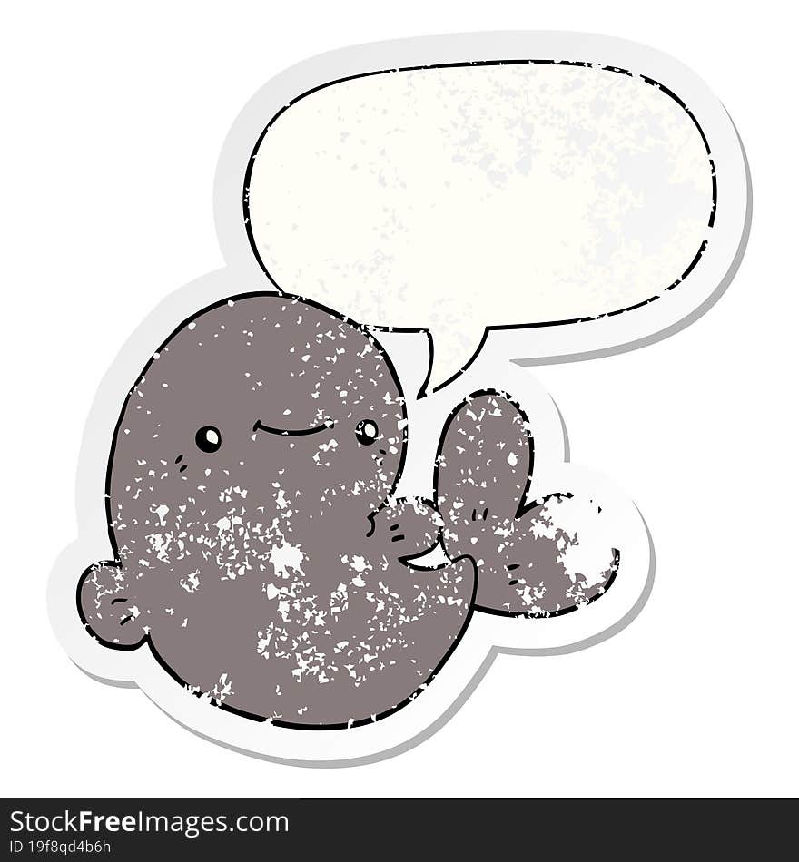 cartoon whale and speech bubble distressed sticker