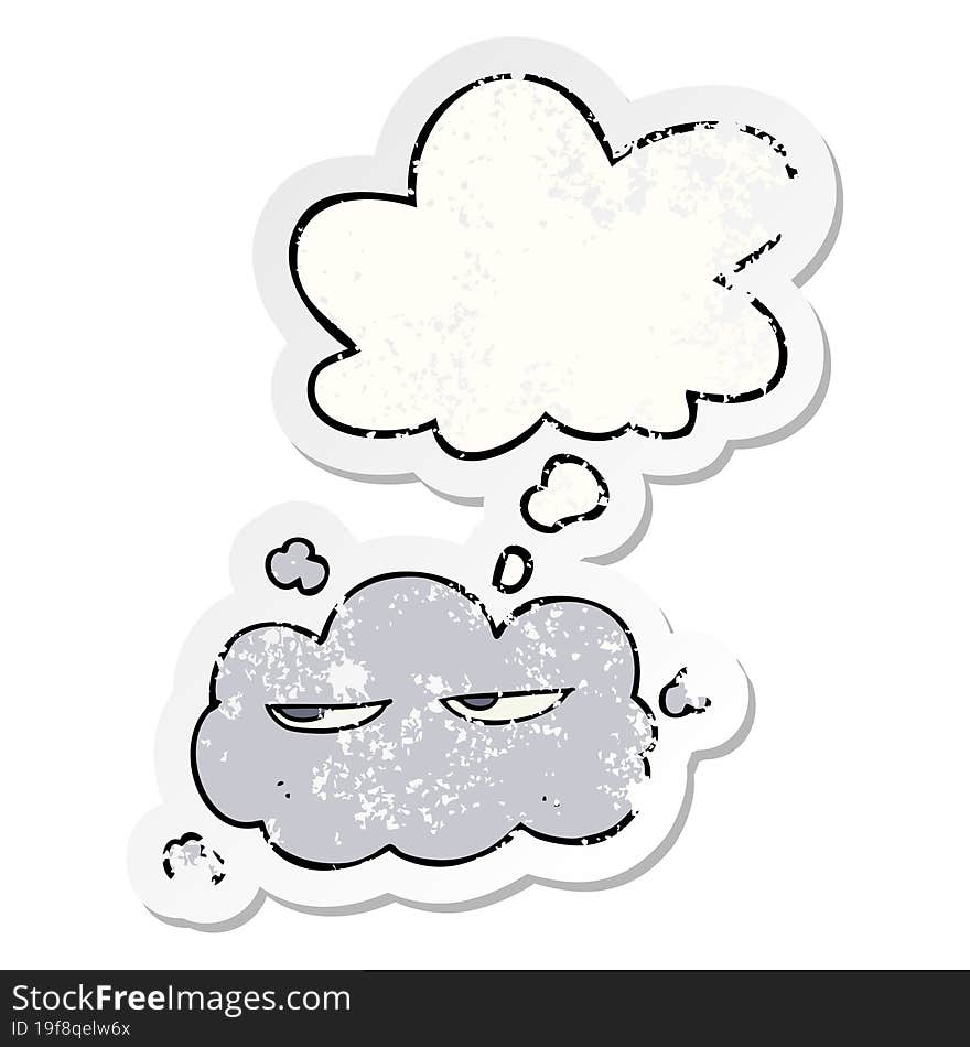 Cute Cartoon Cloud And Thought Bubble As A Distressed Worn Sticker