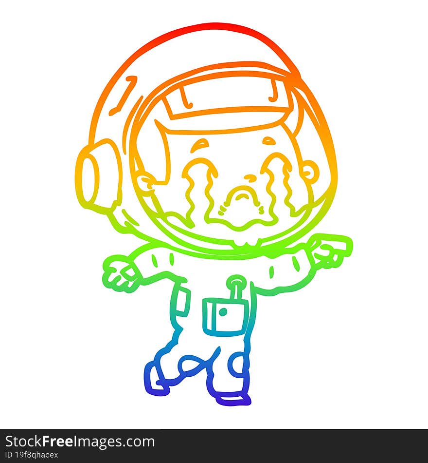 Rainbow Gradient Line Drawing Cartoon Crying Astronaut