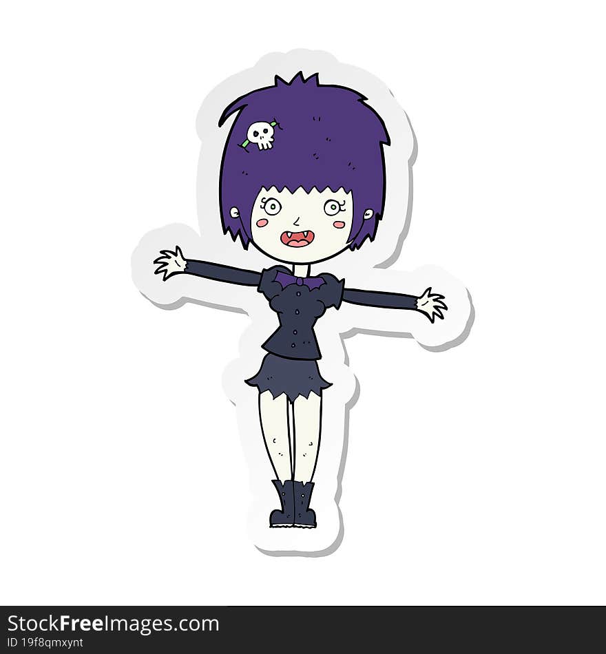 Sticker Of A Cartoon Happy Vampire Girl