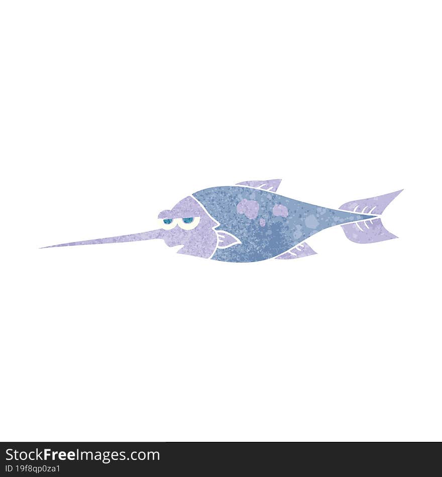 freehand drawn retro cartoon swordfish