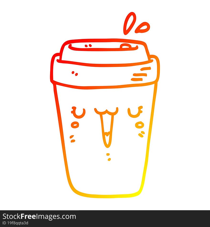 warm gradient line drawing of a cartoon coffee cup