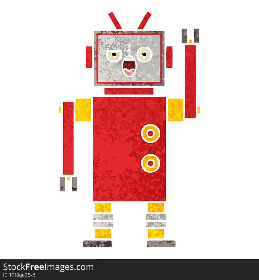 retro illustration style cartoon angry robot