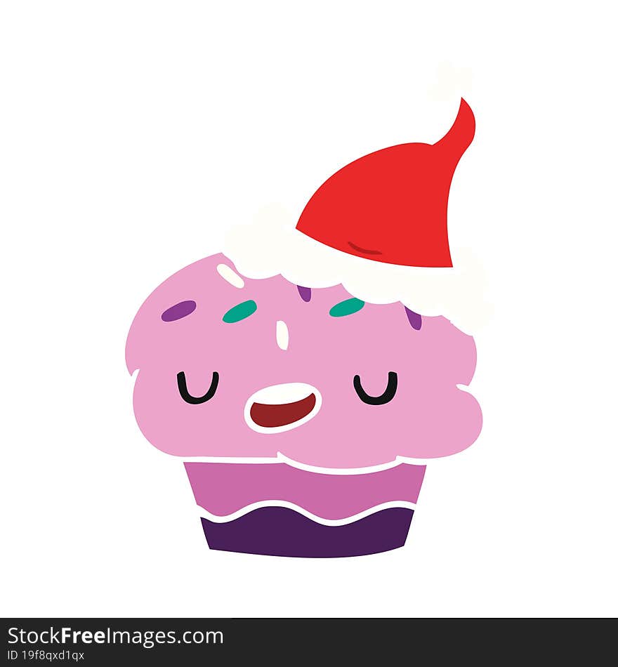 hand drawn christmas cartoon of kawaii cupcake