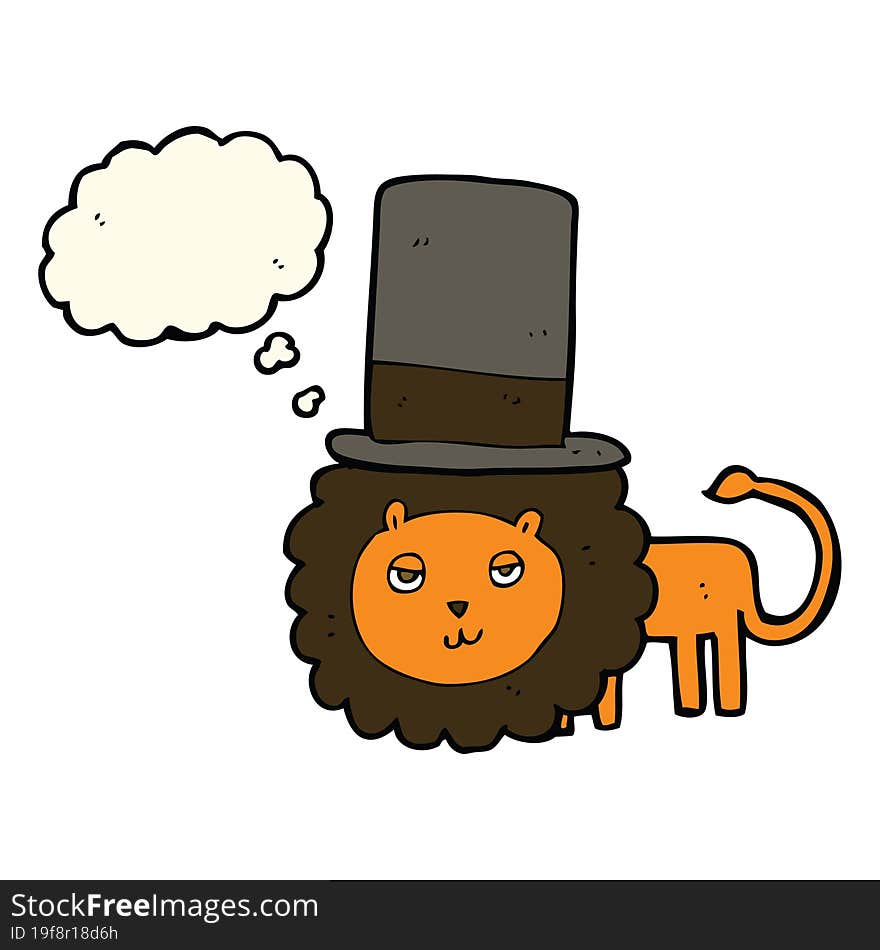 cartoon lion in top hat with thought bubble