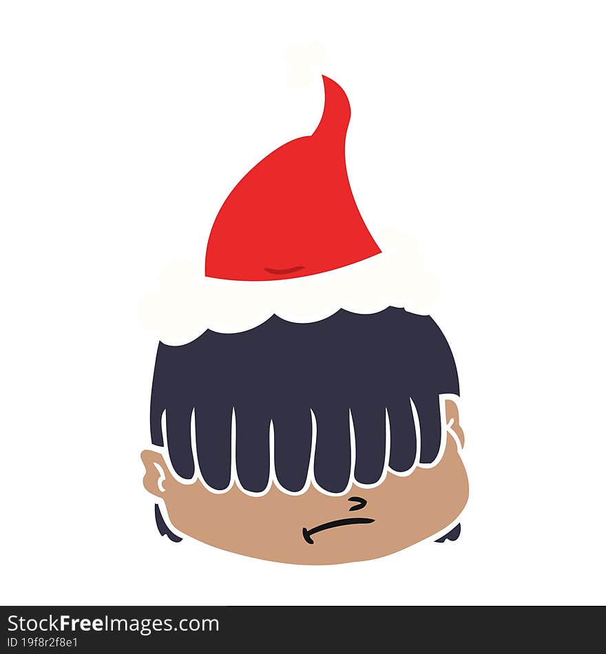 hand drawn flat color illustration of a face with hair over eyes wearing santa hat