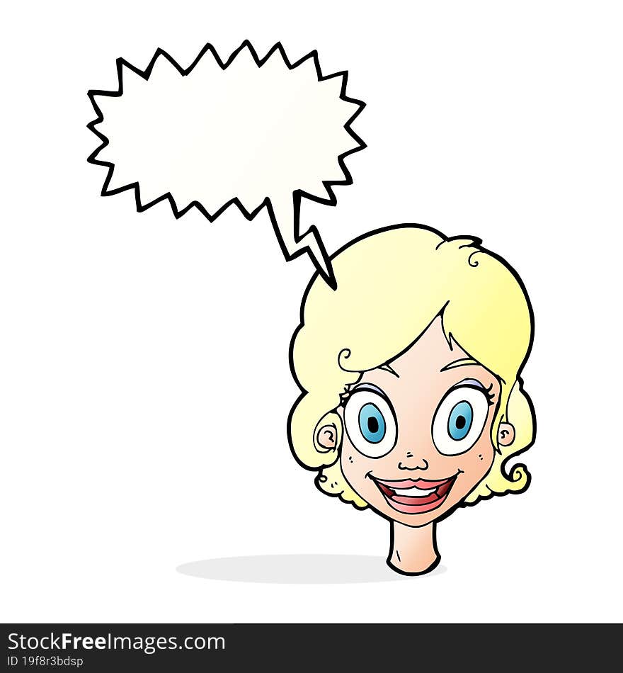 Cartoon Happy Woman With Speech Bubble