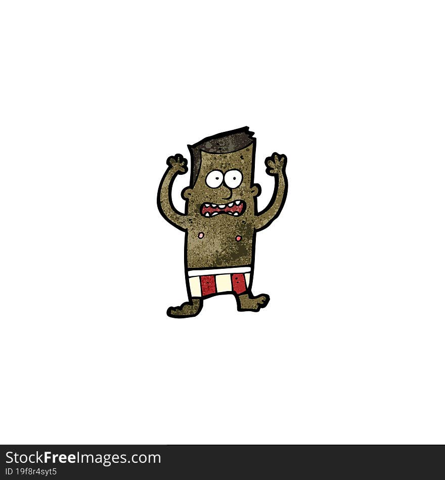 Cartoon Frightened Man In Swimming Shorts