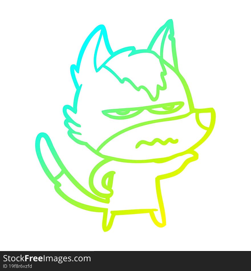 cold gradient line drawing cartoon annoyed wolf